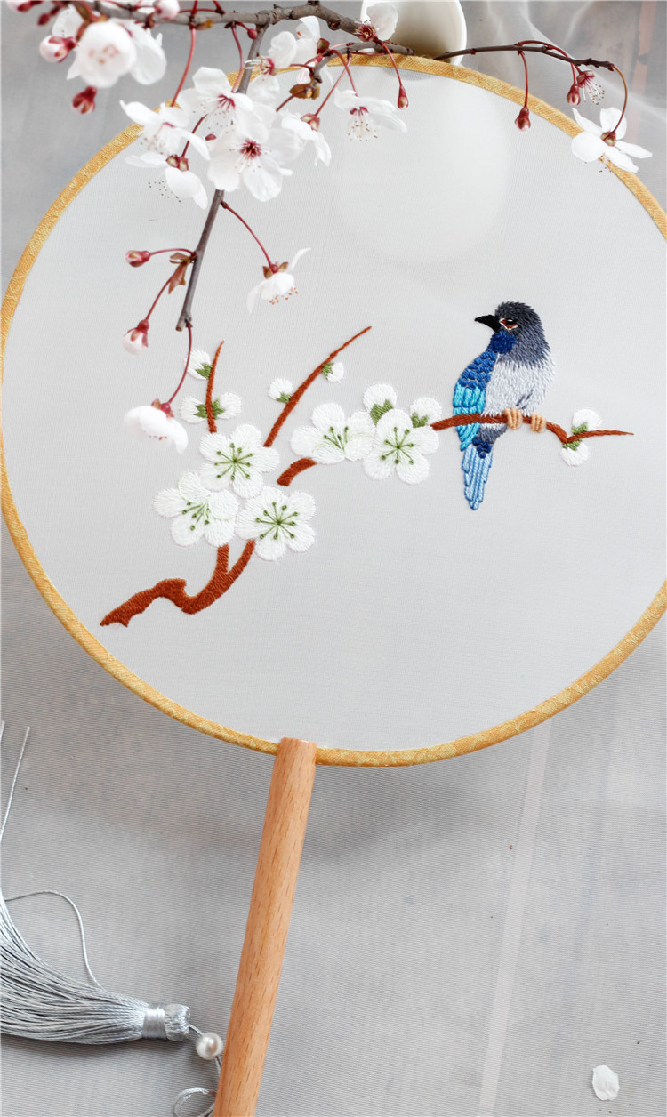 中国风古风汉服拍照喜鹊团扇欧式刺绣diy材料包初学非丝线苏绣
