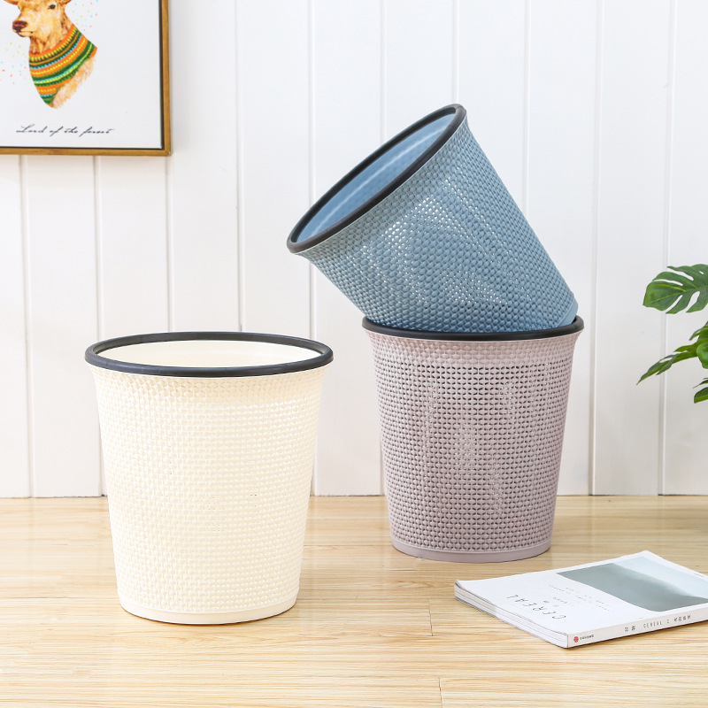 Plastic Pressure Ring Trash Can Household Storage Paper Basket Home Kitchen Bathroom Office Thickened Creative Pull Bucket