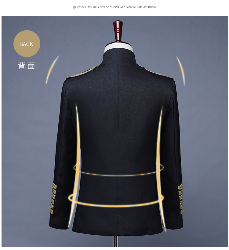 男军装夜店dj黑红镶金属链子欧式宫廷演出服男士军礼服酒吧表演服