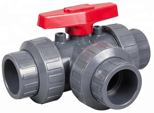 厂家直销pvc塑料手动球阀 双活接手动pvc三通球阀