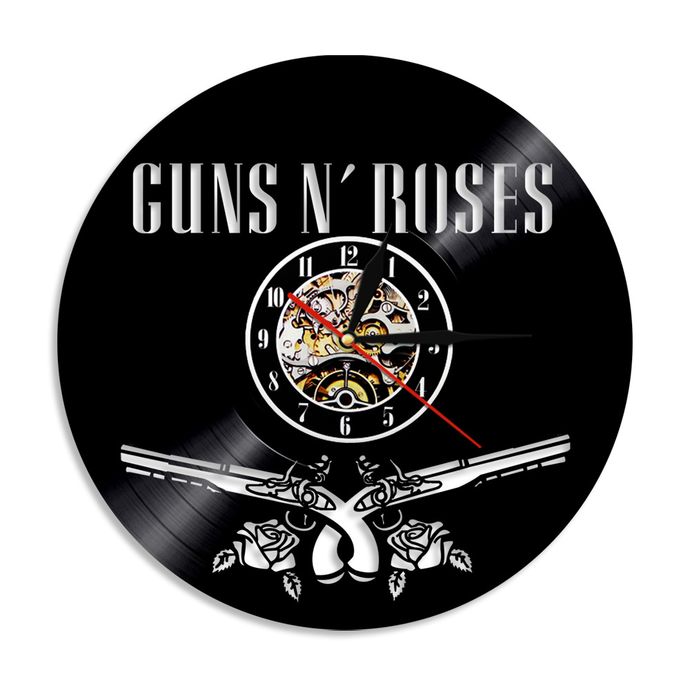 经典黑胶时钟gunnroses枪炮与玫瑰乐队唱片挂钟复古怀旧家居钟