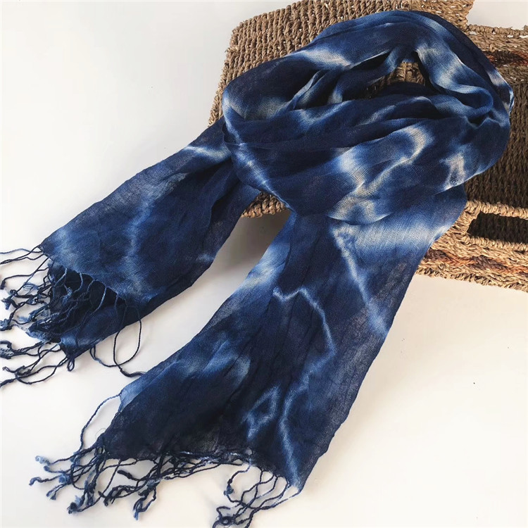 春夏新款复古扎染 个性百搭文艺披肩 长款抗晒丝巾女夏季亚麻围巾