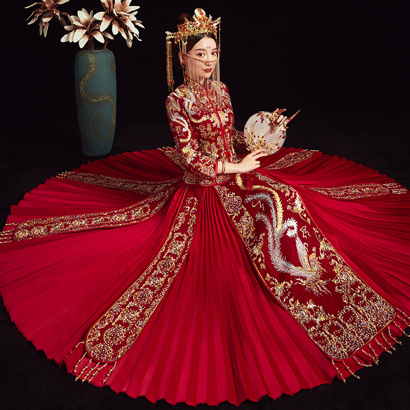 秀禾服新娘2019新款中式结婚礼服敬酒服古代婚服凤冠霞帔秀和服夏