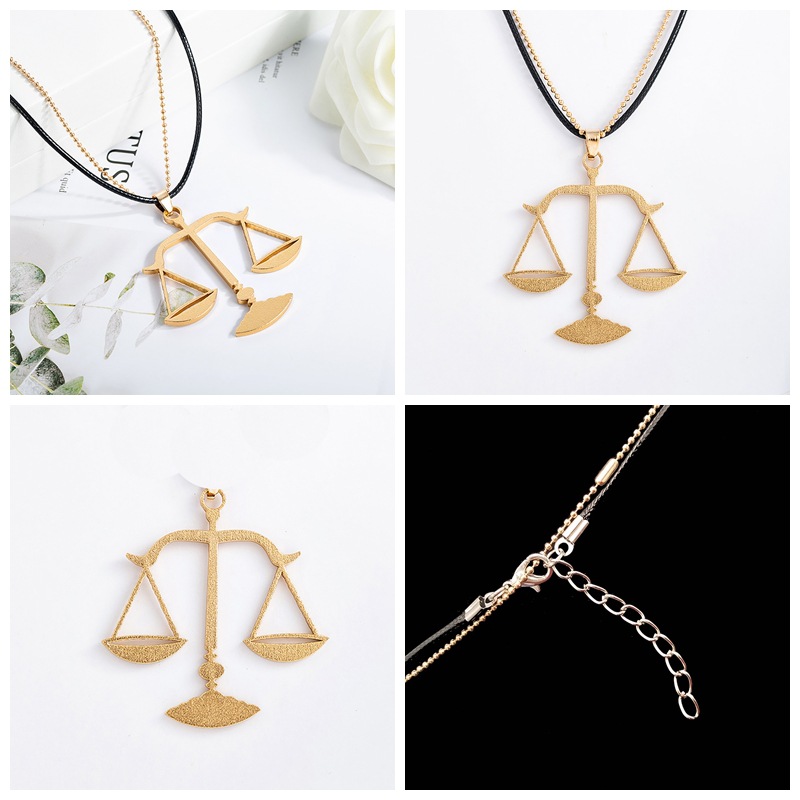 跨境创意新品天秤座铝合金项链 镀金男女通用星座情侣项链批发