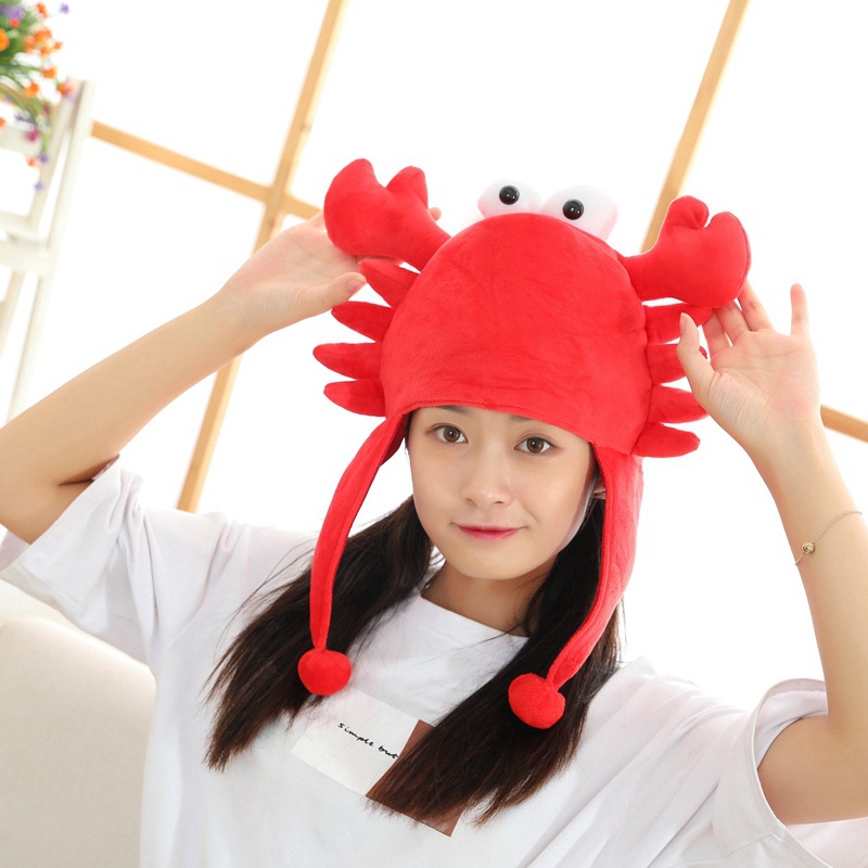 热卖批发 新款大爪子球球螃蟹头套帽子 拍照道具写真道具毛绒头套