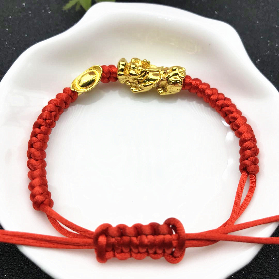 本命年编织红绳手链 红绳编织保色镀金貔貅串元宝手链民族风