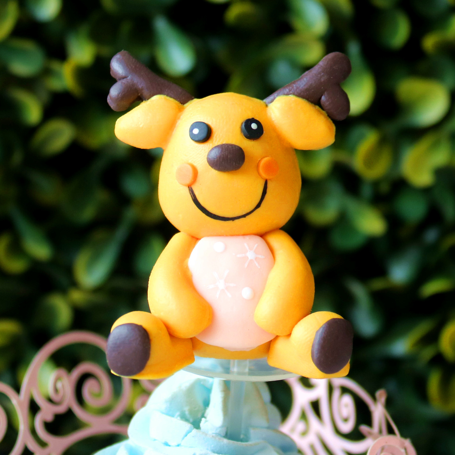 q可爱小鹿软陶圣诞插件圣诞插牌圣诞麋鹿圣诞节立体装饰圣诞鹿