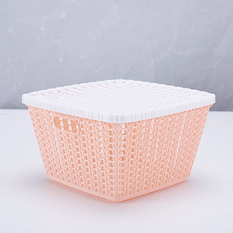 Imitation Rattan Storage Basket with Lid Storage Basket Creative Storage Basket Draining Hollow Basket Pp Material More than Organizing Holder