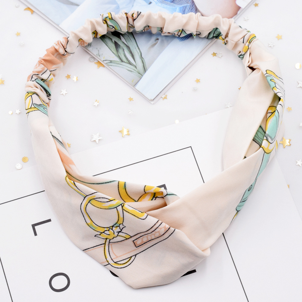 跨境新款复古链条徽章发带女士束发带波西米亚洗脸交叉发带松紧带