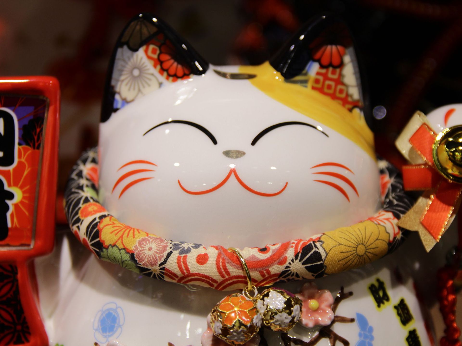 新款福缘猫8寸纳财陶瓷招财猫存钱罐樱花猫家居摆件礼品86971