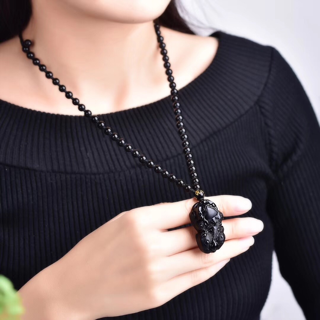 天然黑曜石金曜石麻点貔貅墨西哥彩曜石貔貅吊坠 正品支持检测