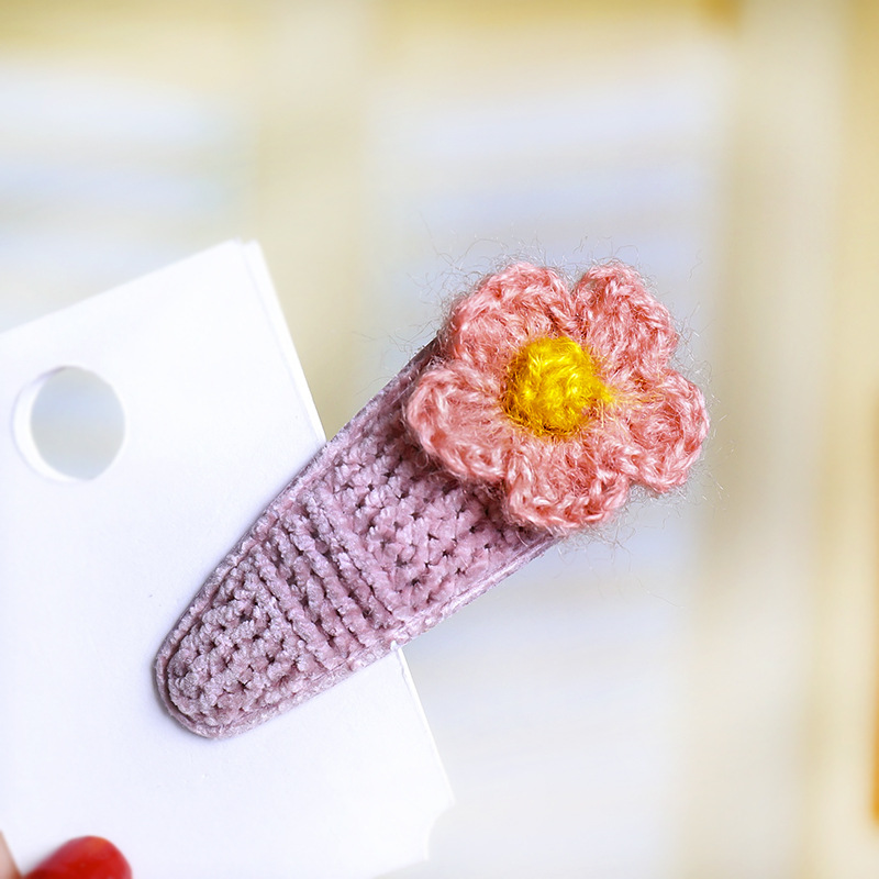 可爱奶油色毛线bb夹泫雅风小花发夹韩国东大门热卖款发饰批发d453