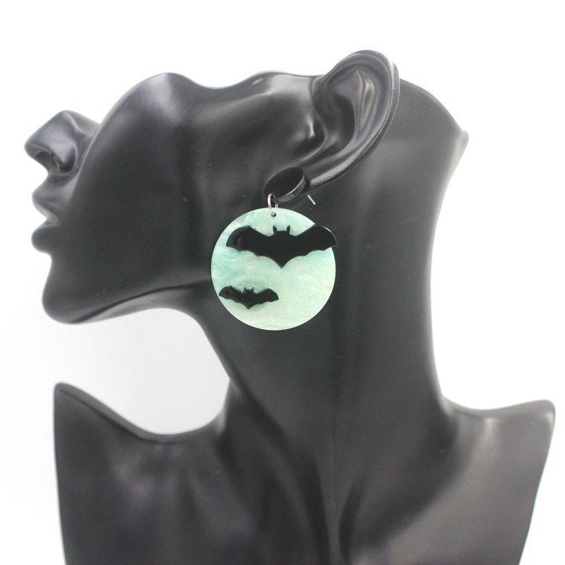 亚克力蝙蝠耳钉欧美女士几何圆形动物耳环万圣节饰品配饰