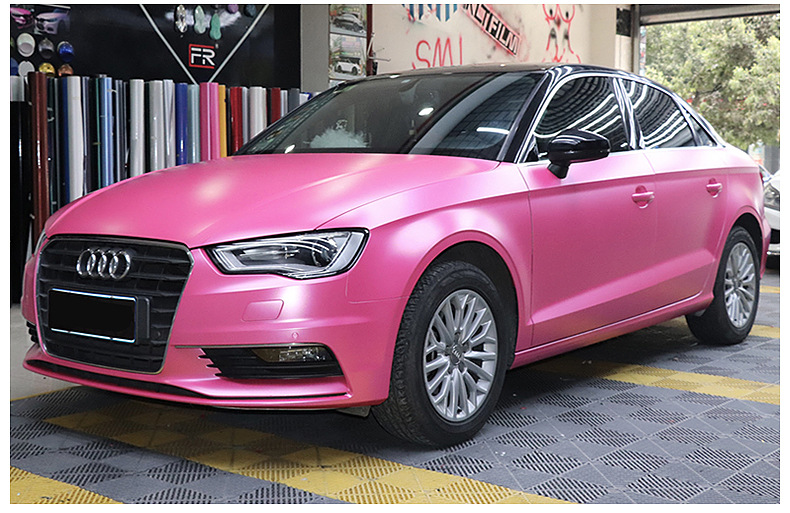 汽车改色膜全车膜电光金属灰车身改色贴膜哑光磨砂膜樱花粉色车膜