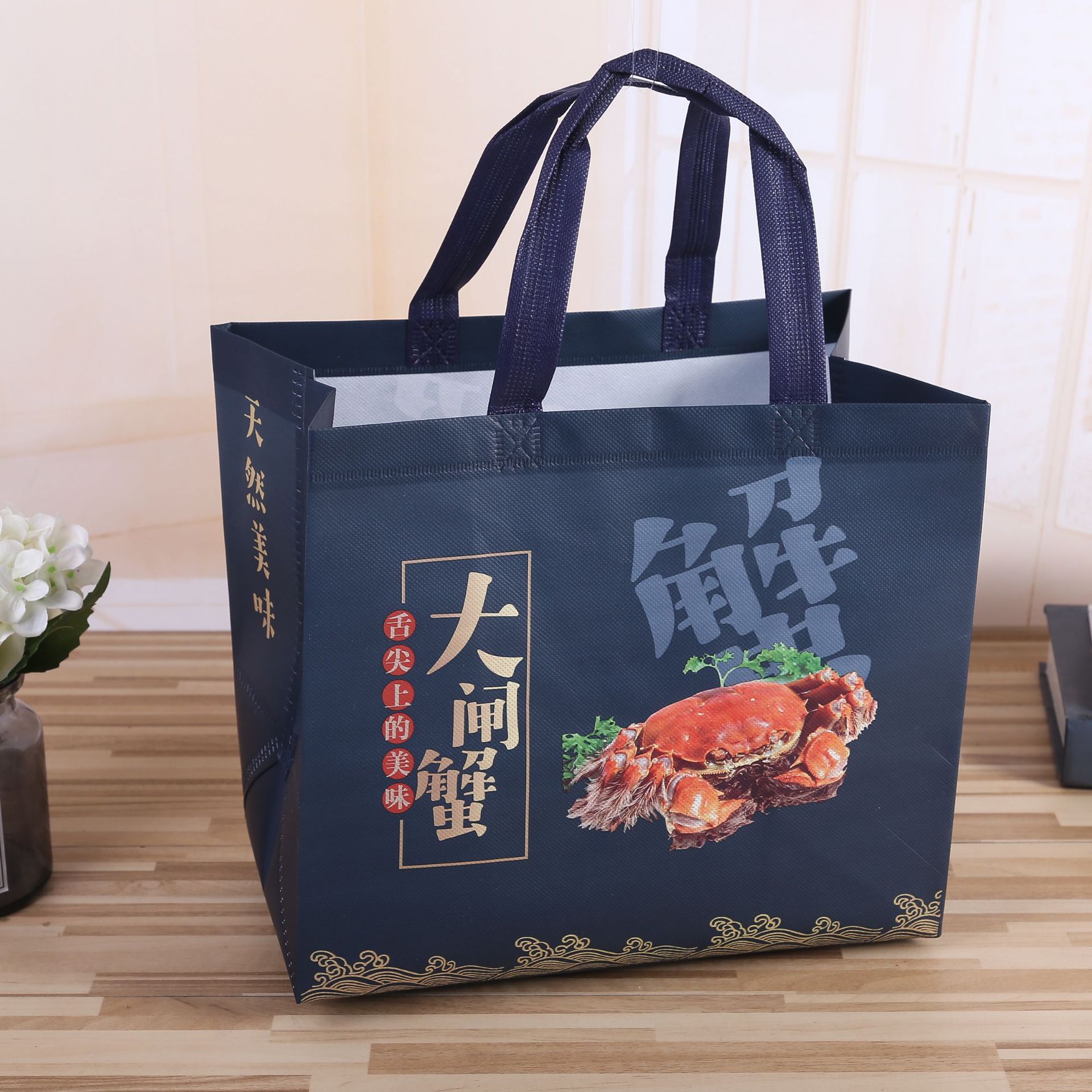 无纺布手提袋覆膜加彩印承重20斤可加印价格比纸袋优惠服装店专用