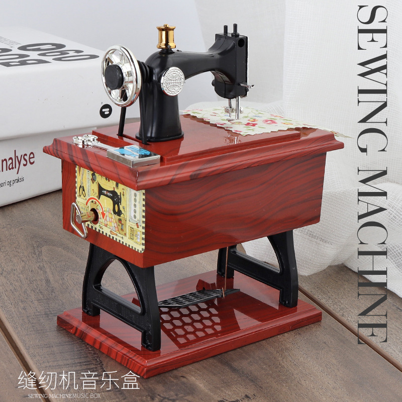 Yl1010 Small Sewing Machine Music Box Retro Nostalgic Simulation Music Box Gift Logo Factory Wholesale