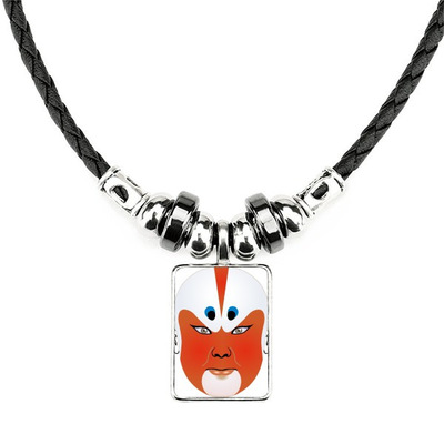 京剧脸谱彩色黄盖手工皮绳项链吊坠饰品