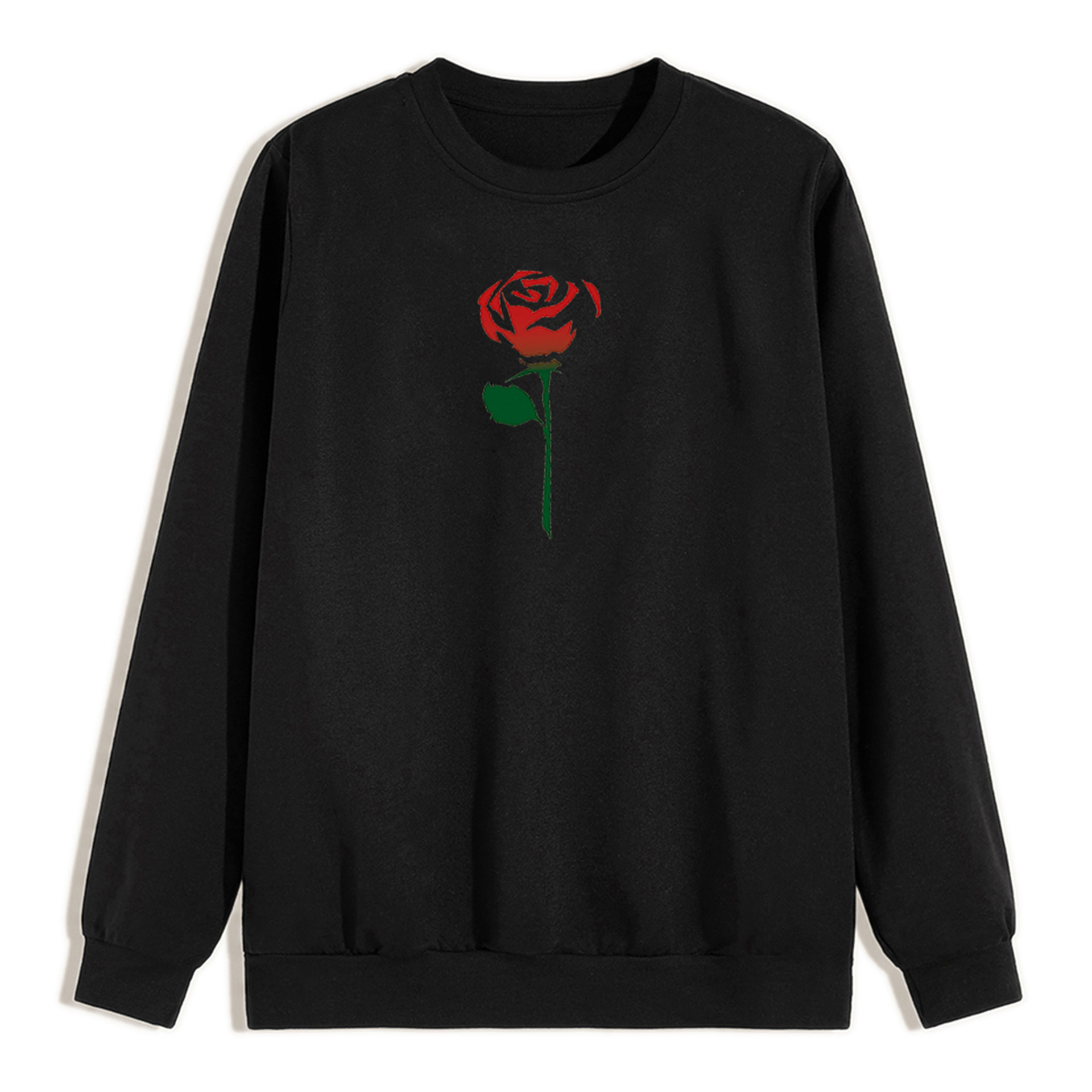 外贸爆款亚马逊wish欧美秋季玫瑰印花圆领卫衣男士上衣 大量现货