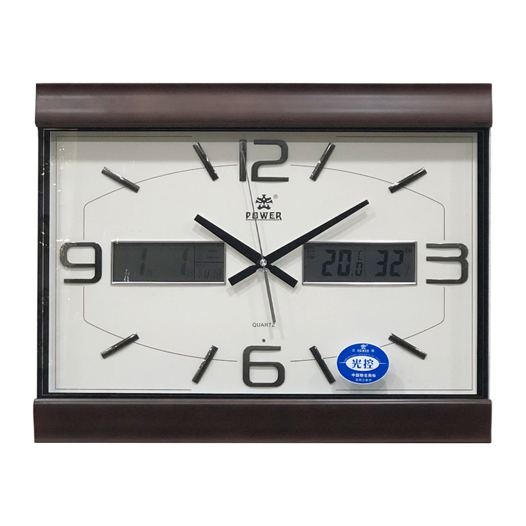 霸王静音实木方形石英挂钟