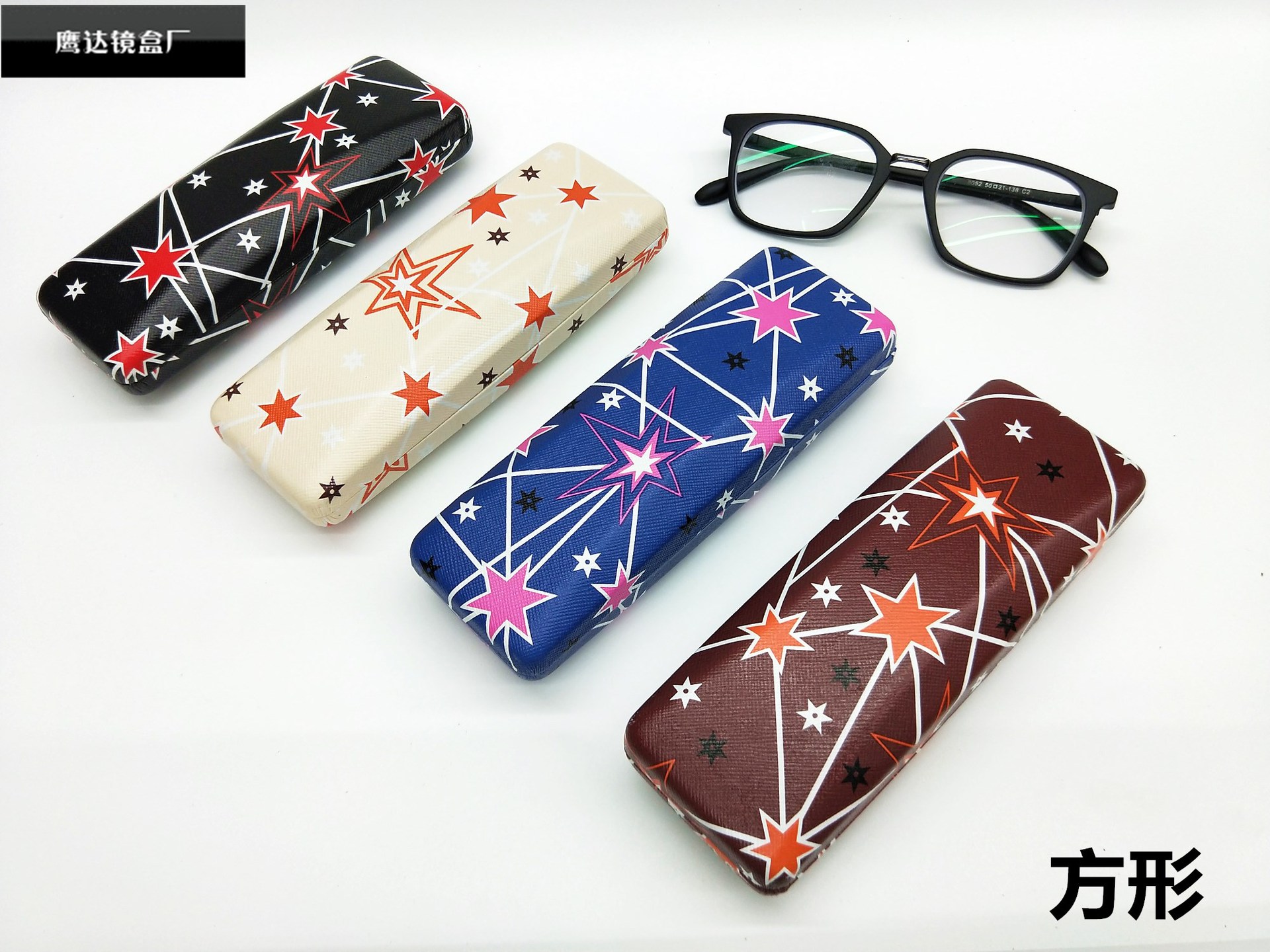 定制眼镜盒花面皮革多种图案款式潮流学生近视镜眼镜盒铁质批发
