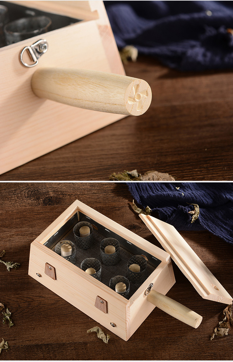 南阳艾仙堂厂家批发六孔实木制全身用艾灸盒 随身灸家用温灸器