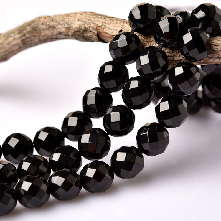 新福堂 天然黑玛瑙64刻面散珠子diy饰品刻面128面半成品厂家批发