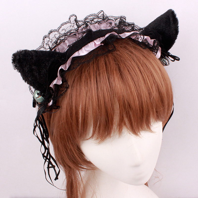 日系少女蕾丝铃铛猫耳发箍洛丽塔女仆头箍猫女头饰漫展批发代发