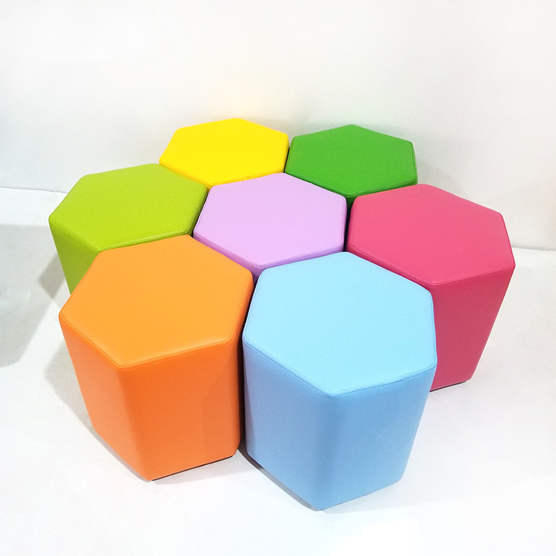 六边形软包凳子幼儿园早教商场儿童异形组合软体矮凳座凳pu小皮凳