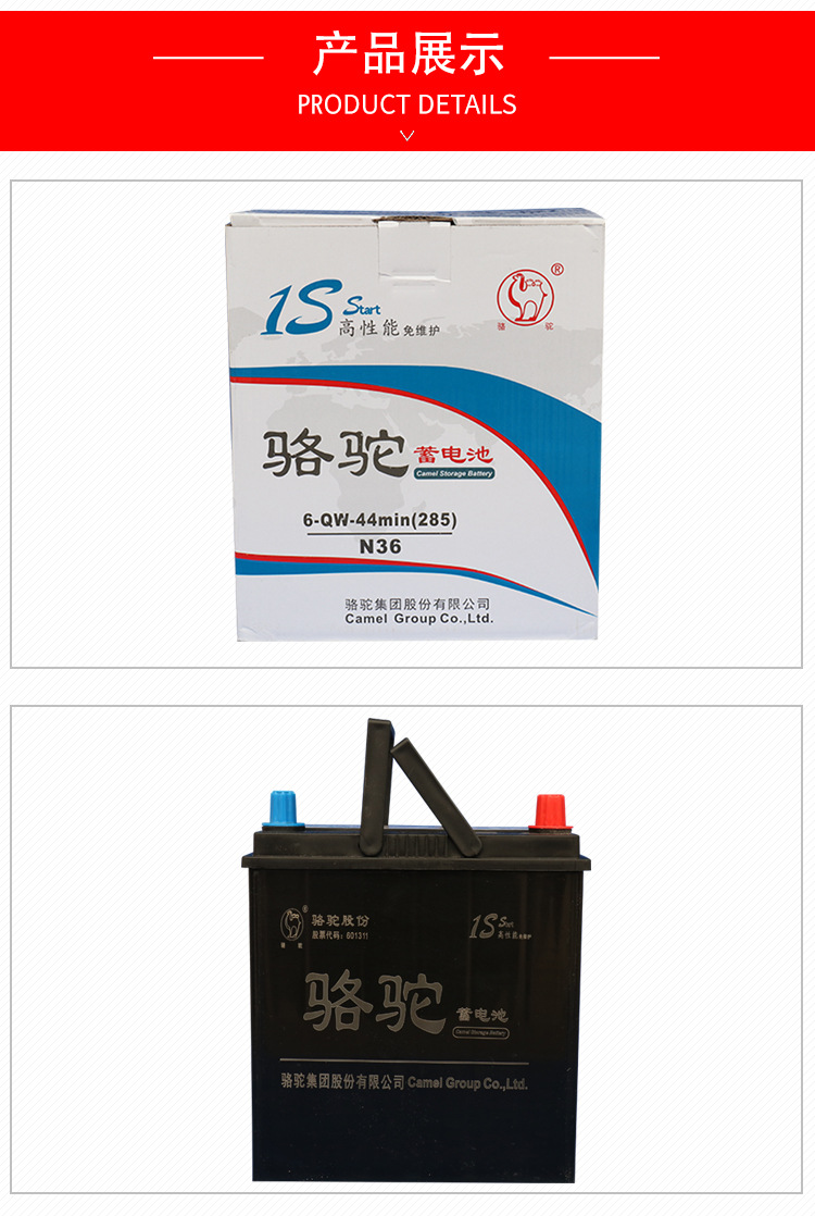 起动型蓄电池1s12v36ah骆驼免维护铅酸汽车蓄电池285cca