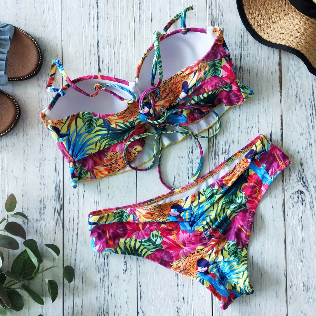 2020新款欧美泳衣比基尼女性感分体吊带印花三点式外贸亚马逊爆款