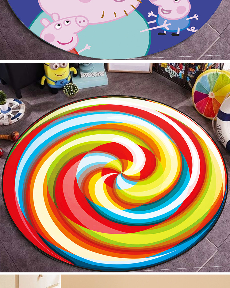 跨境专供儿童卧室卡通图案圆形地垫 宝宝爬行毯电脑椅圆形地垫