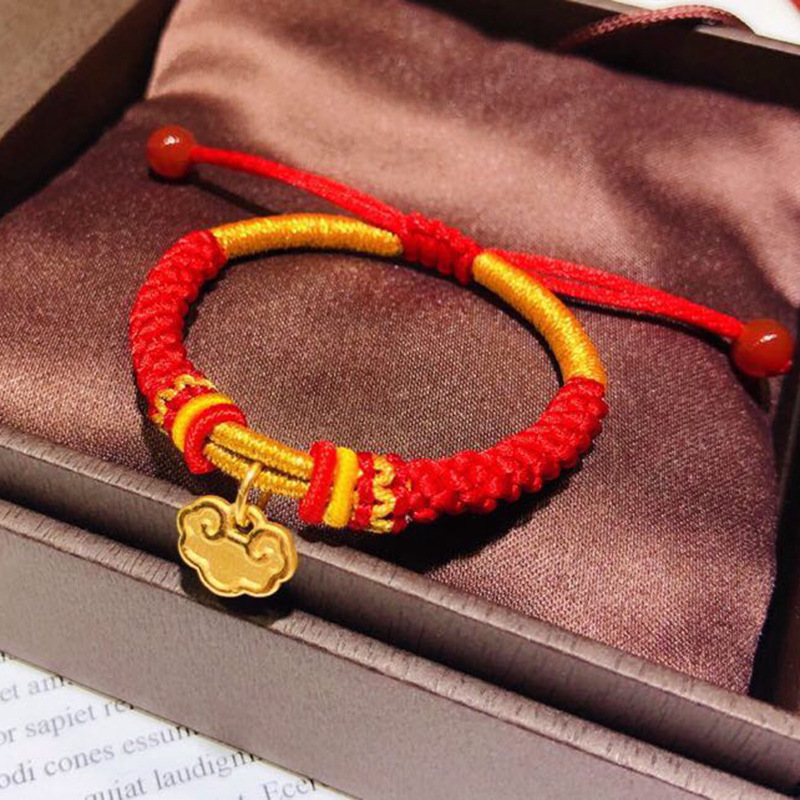 厂家直销 3d硬金足金999如意手链 黄金如意钱币珠编绳手串批发