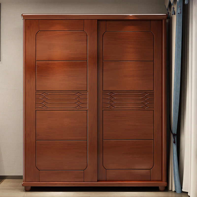 实木衣柜卧室推拉二门柜实木家具大衣橱现代移门柜中式柜卧室家具
