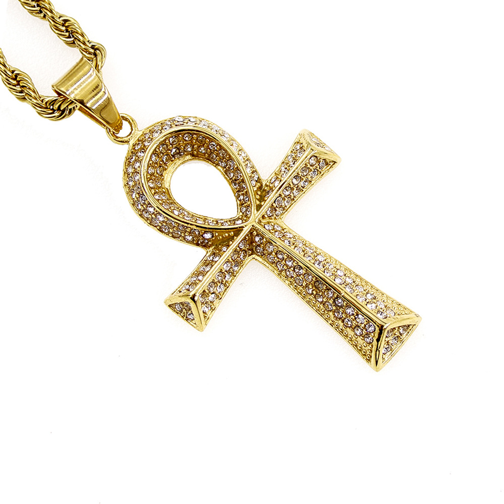 欧美经典复古镀金立体古埃及安卡十字架吊坠