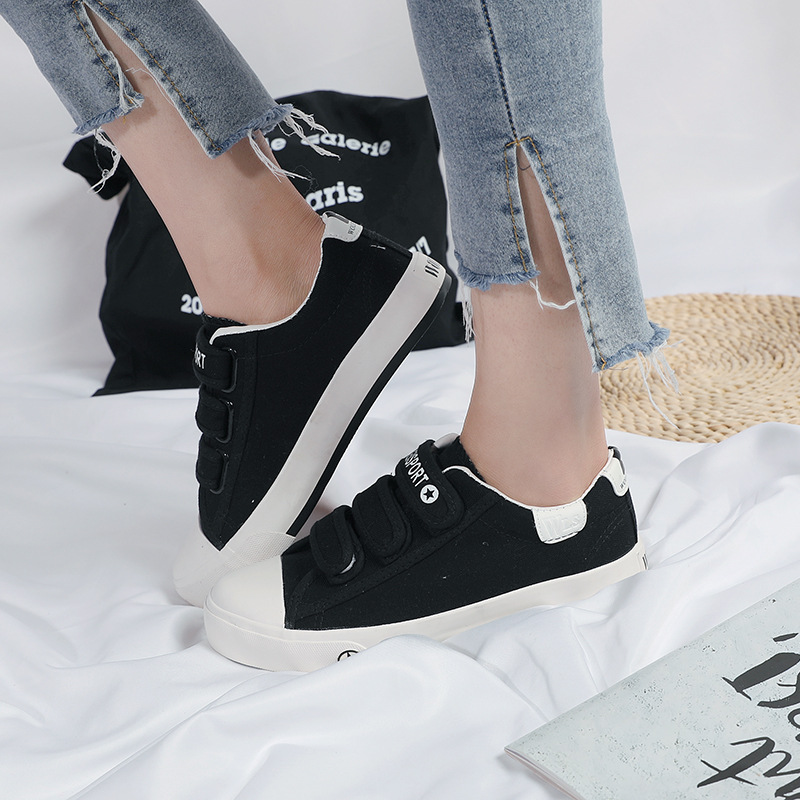 经典帆布鞋小白鞋经典款粘扣女鞋休闲情侣款魔术贴百搭粘带鞋女鞋