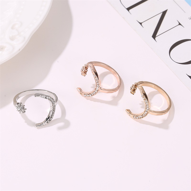 Cross-Border Hot Sale Crescent Ring European and American Fashion Star Moon Ring Ethnic Style Star Moon Index Finger Open Ring