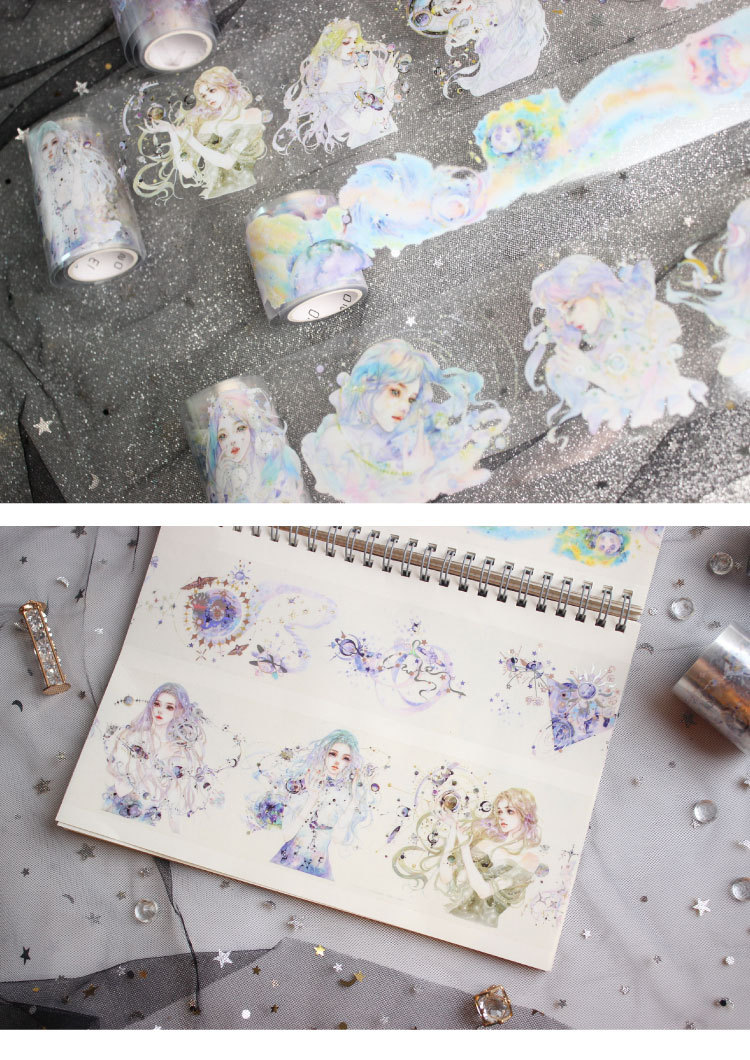 eno梦幻星空系列pet胶带 烫金人物星球日本手帐装饰和纸胶带 8款