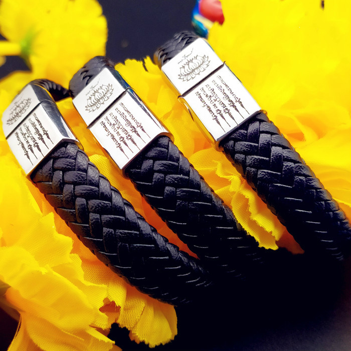 泰国佛饰手镯 阿赞力矿 五条经文神牛手镯 男女时尚皮手镯