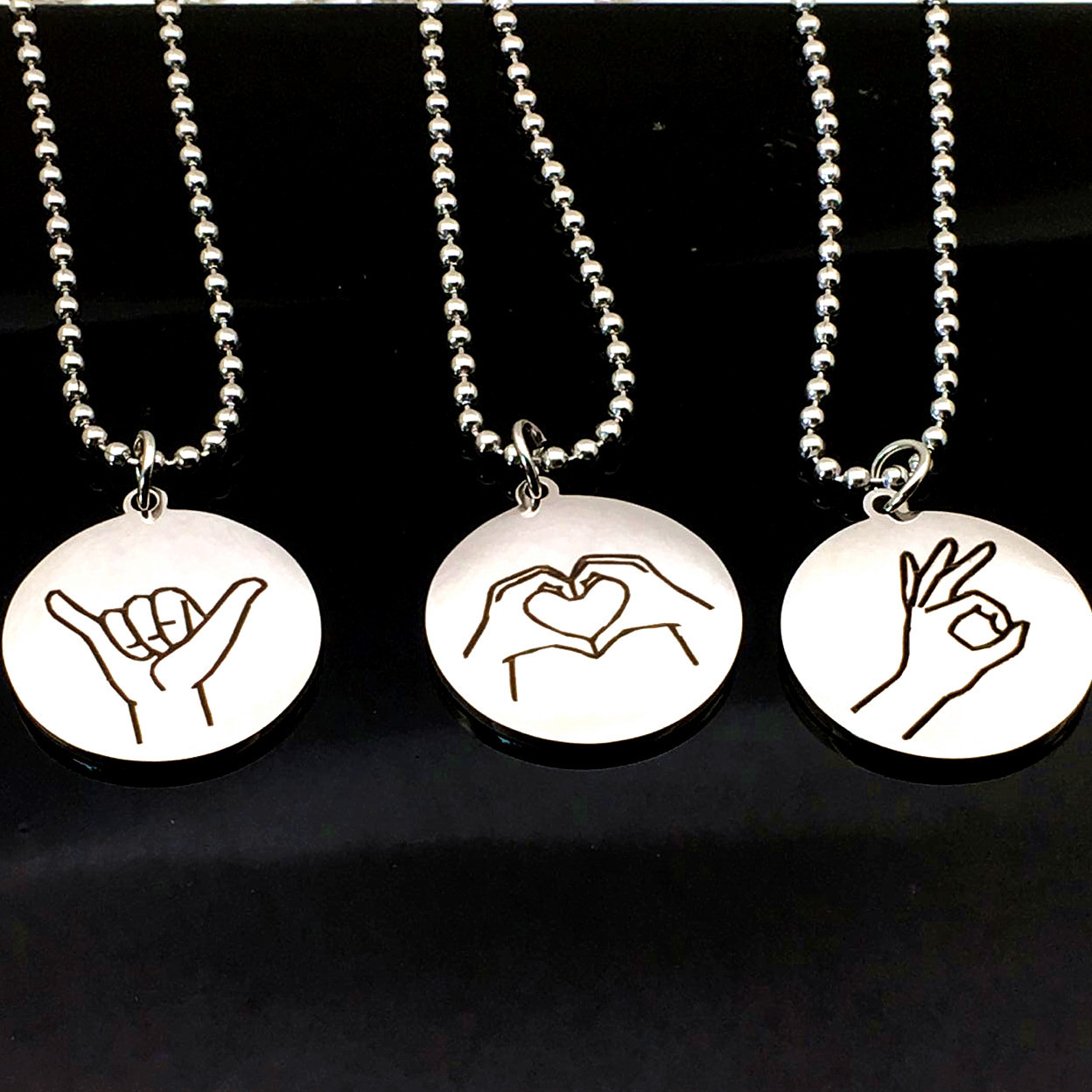 不锈钢项链速卖通手势i love you17款可选情侣系列可定制