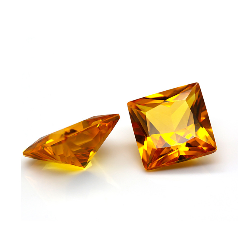加工定制刚玉宝石 正方形公主切黄刚玉 21#刚玉裸石批发