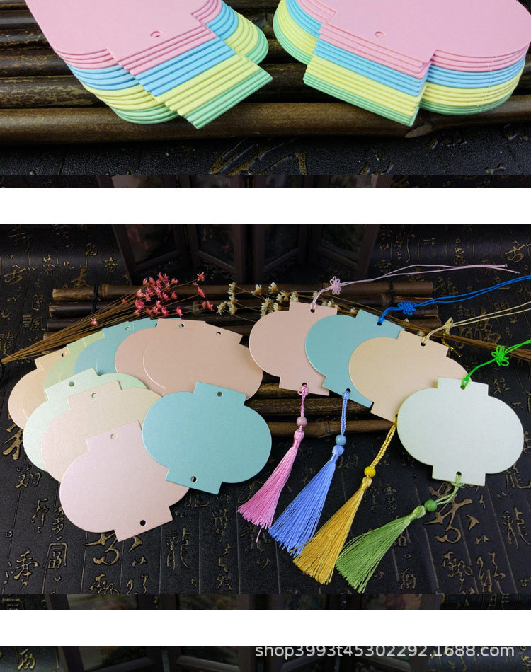 中国风灯笼祈福许愿灯谜签diy创意空白纸质中国结流苏书签可定制