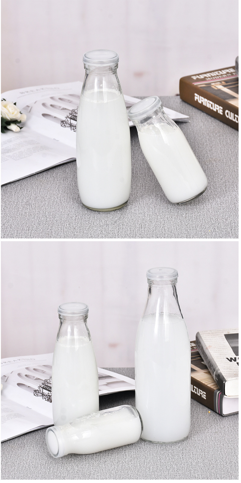 玻璃酸奶瓶 带盖密封牛奶玻璃瓶 定制耐高温透明玻璃布丁瓶奶瓶
