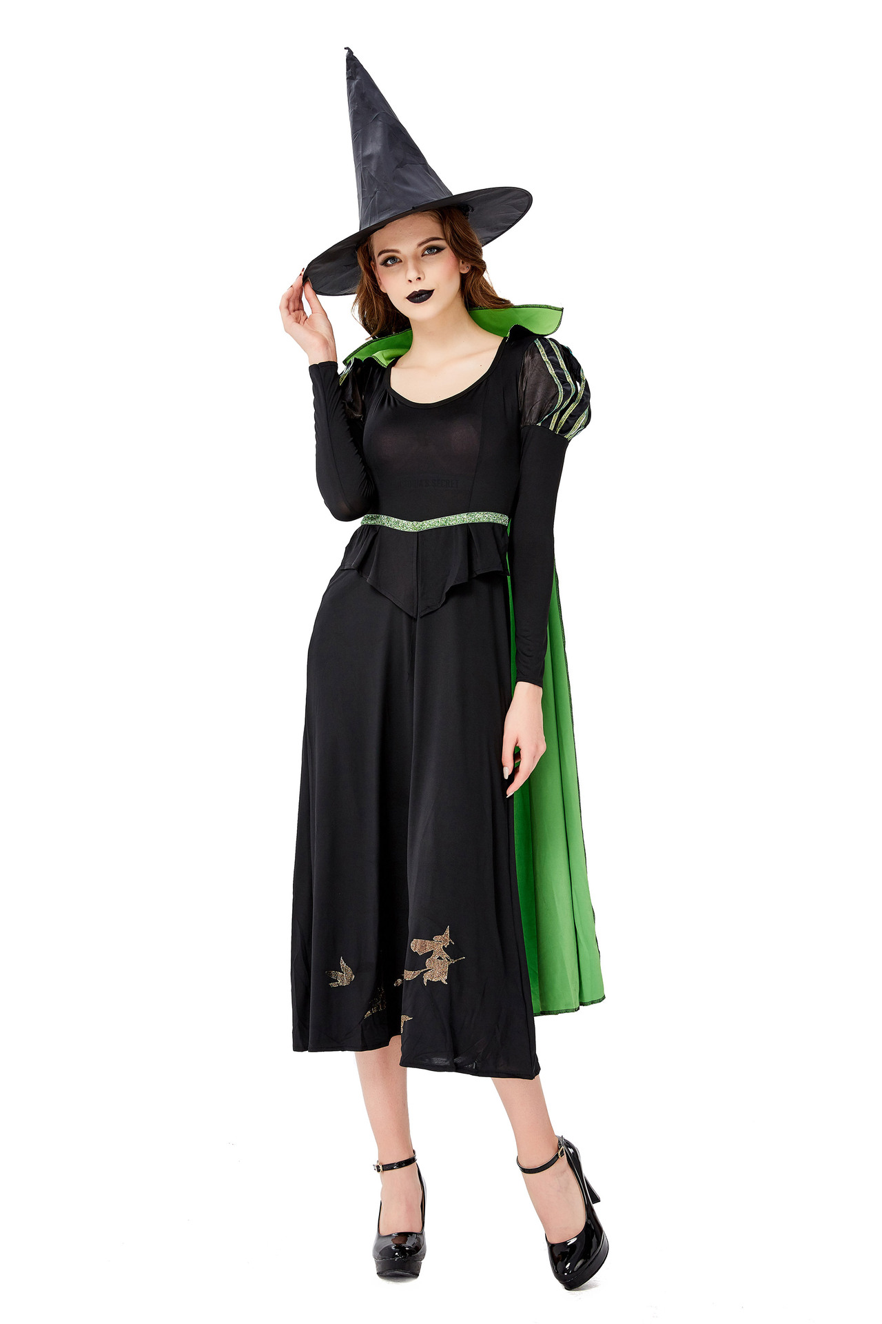 万圣节女巫装成人分码女巫化妆舞会派对cosplay服绿色披风女巫装
