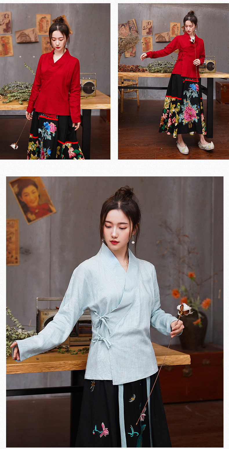 汉服女成人古装改良日常春夏中国风新款原创长袖复古长袖学生棉麻