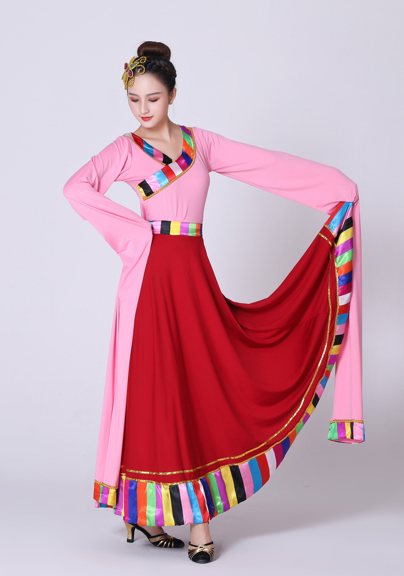 广场舞服装新款套装 藏族舞蹈半身长裙大摆裙 民族舞套裙