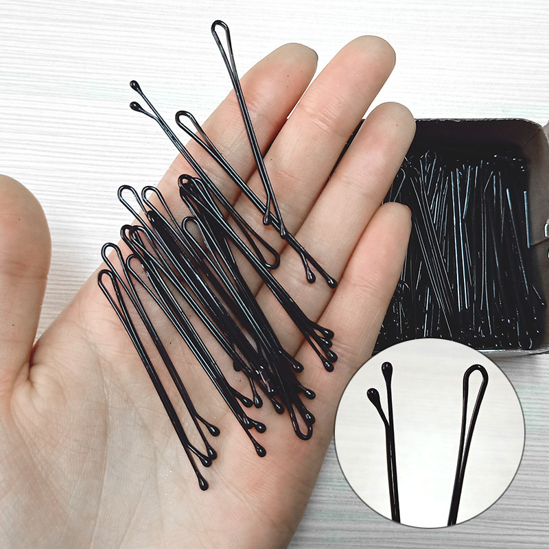 夹小黑黑色盘发发卡盒装夹子一字影楼圆头卡子新娘发夹钢丝造型夹