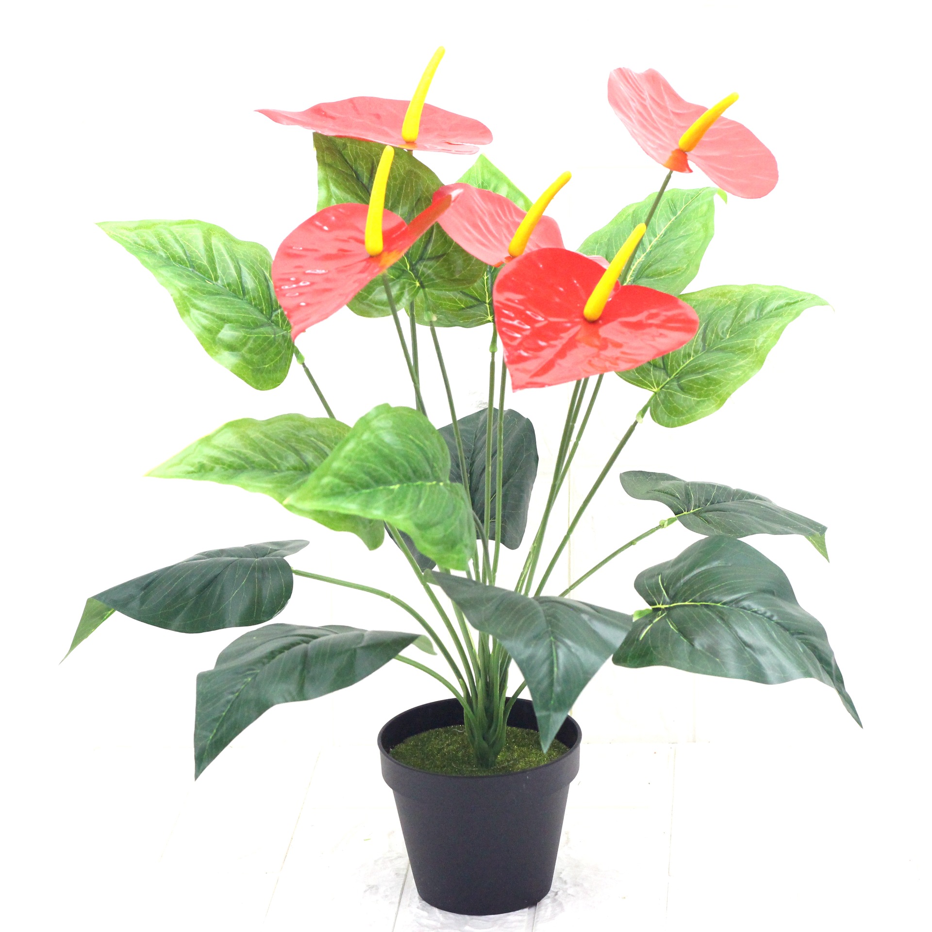 批发款式仿真手感18头红掌马蹄厂家批发仿真绿植批发植物墙装