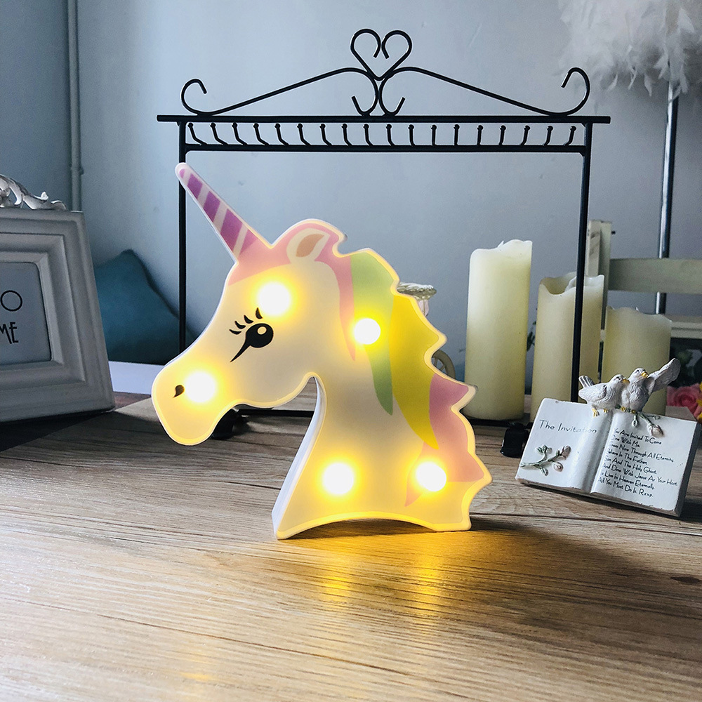ins爆款独角兽头彩绘led造型装饰灯小夜灯 生日求婚表白布置道具