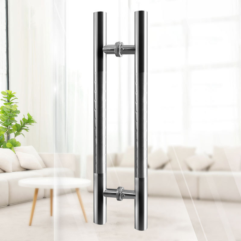 现代风格圆管钻点不锈钢推拉门把手 玻璃门拉手办公商场大门拉手