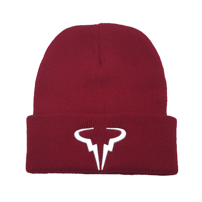 爆款刺绣rafael nadal牛角针织帽纳达尔网球明星嘻哈套头帽毛线帽